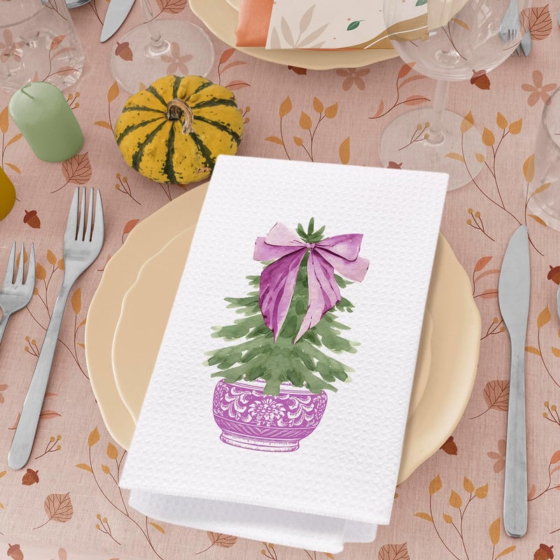 SPBL&L Christmas Kitchen Towels, Purple Porcelain Chinoiserie Christmas Tree Hand Towels, Purple Bow Christmas Dish Towels for Kitchen, Christmas Kitchen Bathroom Decor, 16x24 Inch - Image 4